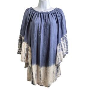 Black/Bead Women's Blue Artsy Peasant Top One Size Flowy Small Batch Boho Hippie